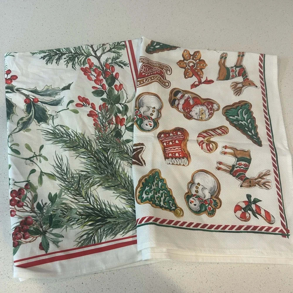 Bundle of 2 Sur La Table Gingerbread Cookies Winter Botanical Kitchen Towels